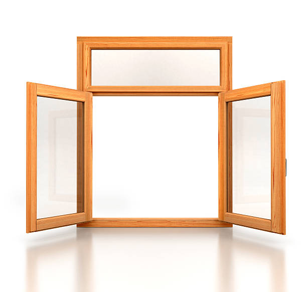 istock Open wooden double window opened isolated on white background 512693460