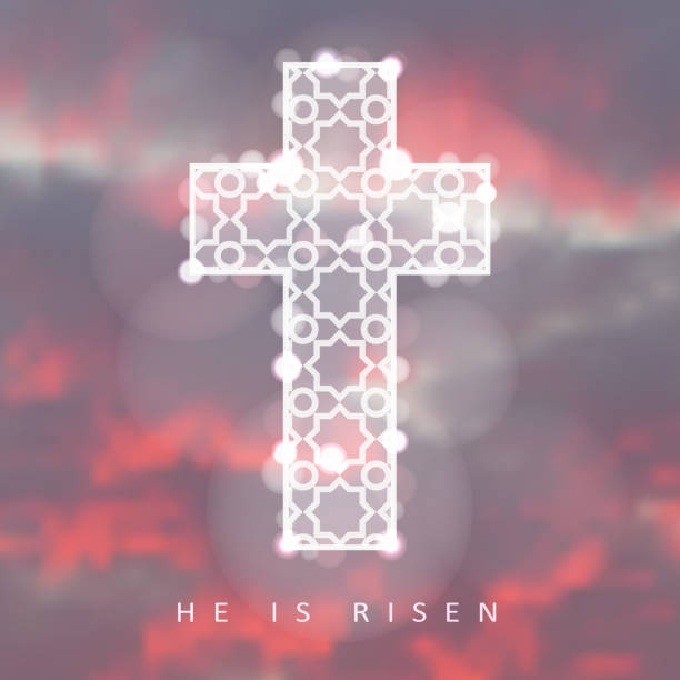 istock Easter background with illuminated ornamental cross and sunrise, christian concept 512694368
