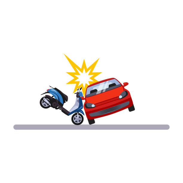 ilustrações, clipart, desenhos animados e ícones de carro e transporte questão com uma bicicleta motorizada. ilustração vetorial - skidding accident car tire