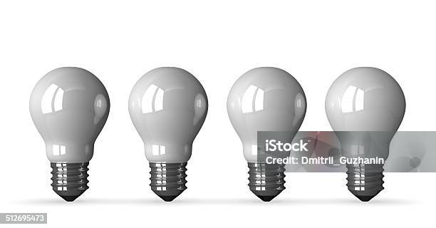 Four White Tungsten Light Bulbs Front View Stock Photo - Download Image Now - Abstract, Concepts, Concepts & Topics