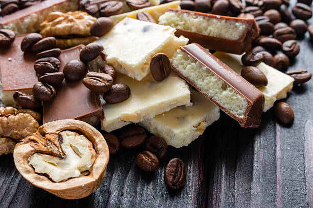 istock broken chocolate on a background of coffee and walnut 512695956