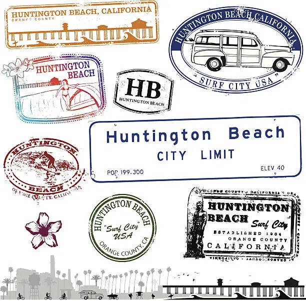 Vector illustration of Huntington Beach California Stamps