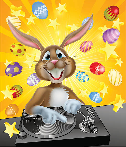 ilustrações de stock, clip art, desenhos animados e ícones de coelhinho da páscoa com ovos e estrelas dj - chicken egg audio