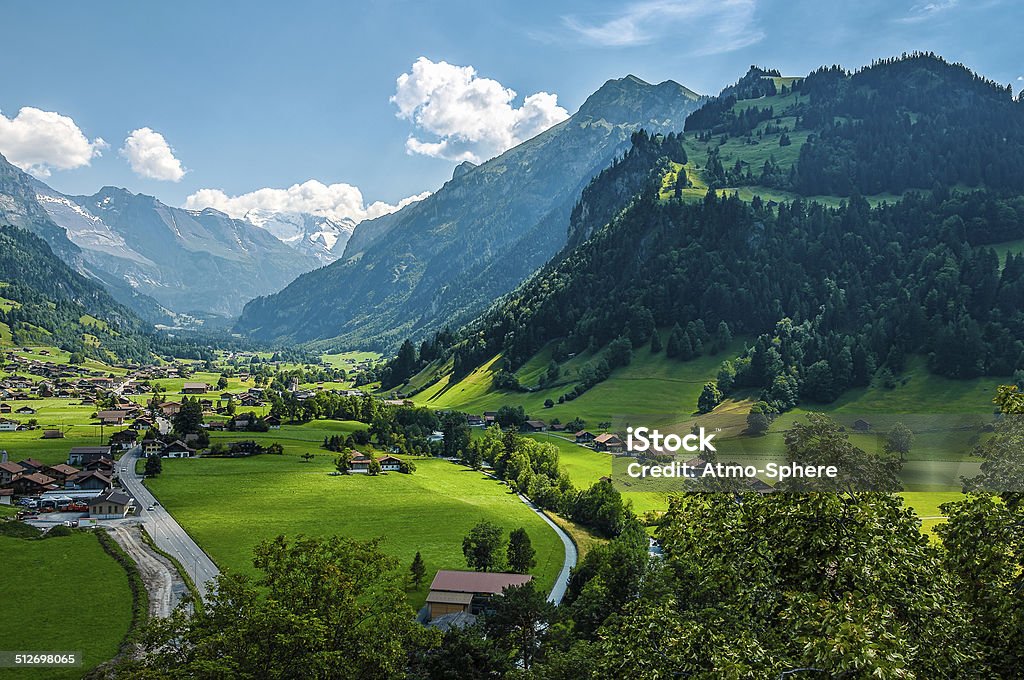 Panoramic view Swiss Zillertal from theTellenburg Castle ruin Incredible panoramic view on the sunny Swiss Zillertal from the tower of Tellenburg Castle ruin Zillertal Stock Photo