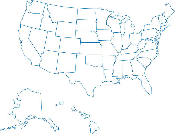 USA Map Of All Fifty States Vector illustration of a USA map with all fifty states. Each star is a separate outlined piece and can be used or colored individually. oregon ohio stock illustrations