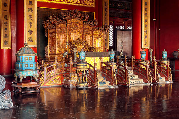 Palace gate, interior,Forbidden City, Beijing,China Beijing,China - August 7, 2009: One of a palace gates in the Forbidden City, Beijing, China  The Forbidden City was the Chinese imperial palace from the Ming Dynasty to the end of the Qing Dynasty. It is located in the middle of Beijing, China, and now houses the Palace Museum. For almost five hundred years, it served as the home of emperors and their households, as well as the ceremonial and political centre of Chinese government. Built in 1406 to 1420, the complex consists of 980 buildings with 8,707 bays of rooms. Nikon D300. Copy space. forbidden city beijing architecture chinese ethnicity stock pictures, royalty-free photos & images