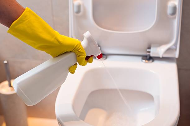 istock cleaning toilet with spray antibacterial detergent 512699588