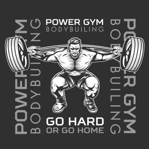 Vector illustration of Vector Bodybuilder with barbell