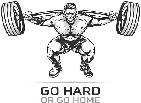 Bodybuilder with barbell in the squat. Modern Graphic Design style. EPS 8.