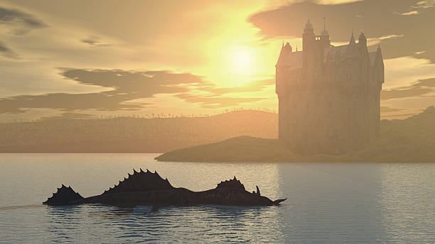 Loch Ness Monster and Scottish Castle Computer generated 3D illustration with Loch Ness Monster and Scottish Castle scottish highlands castle stock pictures, royalty-free photos & images