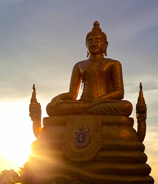 budha ein sonnenuntergang - thailand phuket province temple asia stock-fotos und bilder