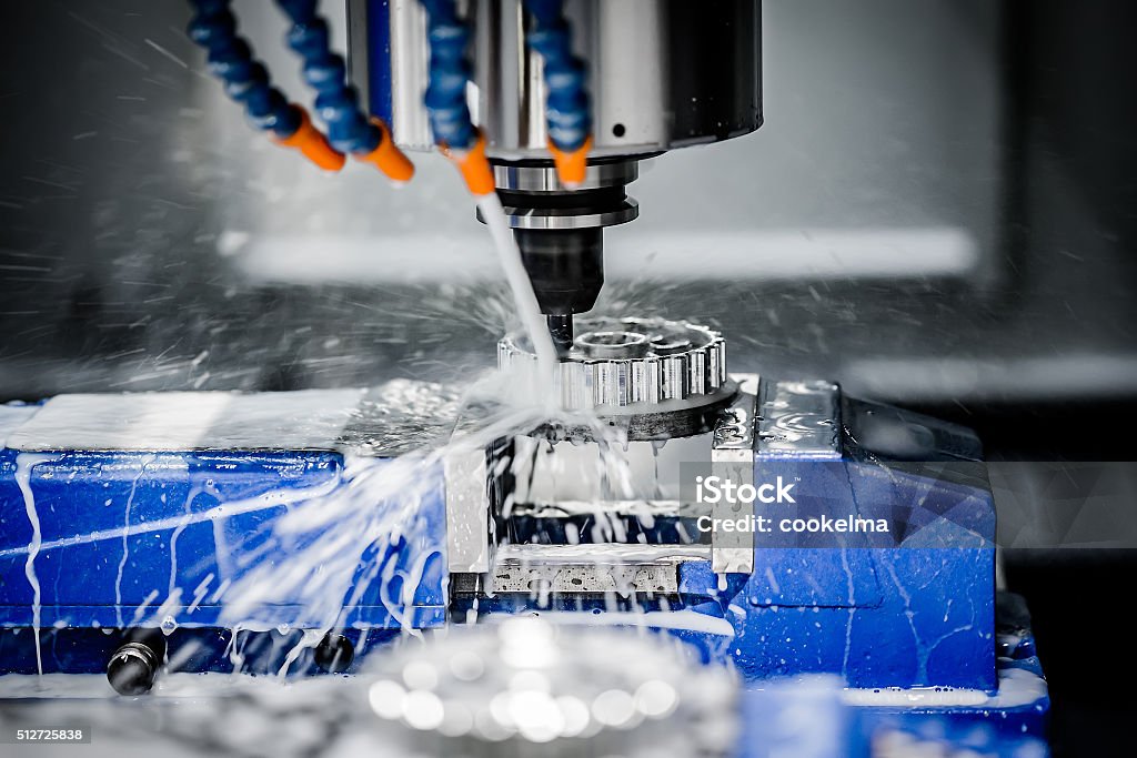 Metalworking CNC milling machine. Metalworking CNC milling machine. Cutting metal modern processing technology. CNC Machine Stock Photo