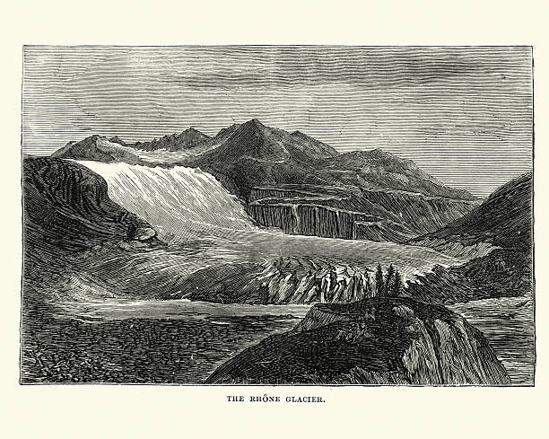 ilustrações, clipart, desenhos animados e ícones de geleira rhoner no século xix - glacier mountain ice european alps