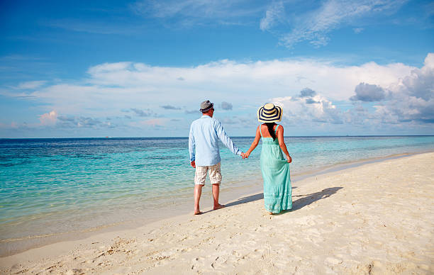 istock Vacation Couple walking on tropical beach Maldives. 512726926