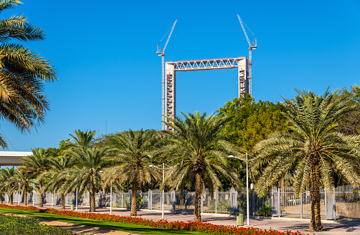 Dubai Frame under construction above Zabeel Park - UAE
