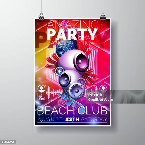 Amazing Party Flyer Design With Speakers On Color Background Stock Illustration - Download Image Now