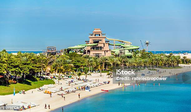 View Of Aquaventure Waterpark On Palm Jumeira Island Dubai Stock Photo - Download Image Now