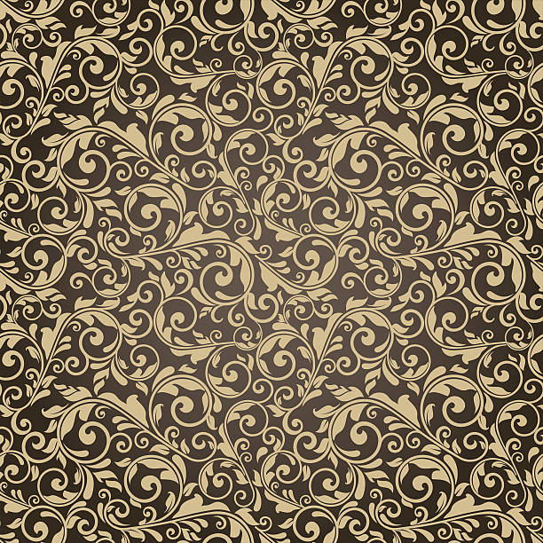 seamless victorian pattern on brown background vector art illustration