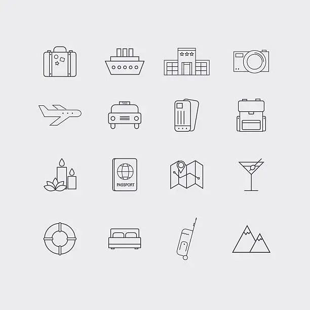 Vector illustration of Line icons set in flat design. Elements of Vacation,