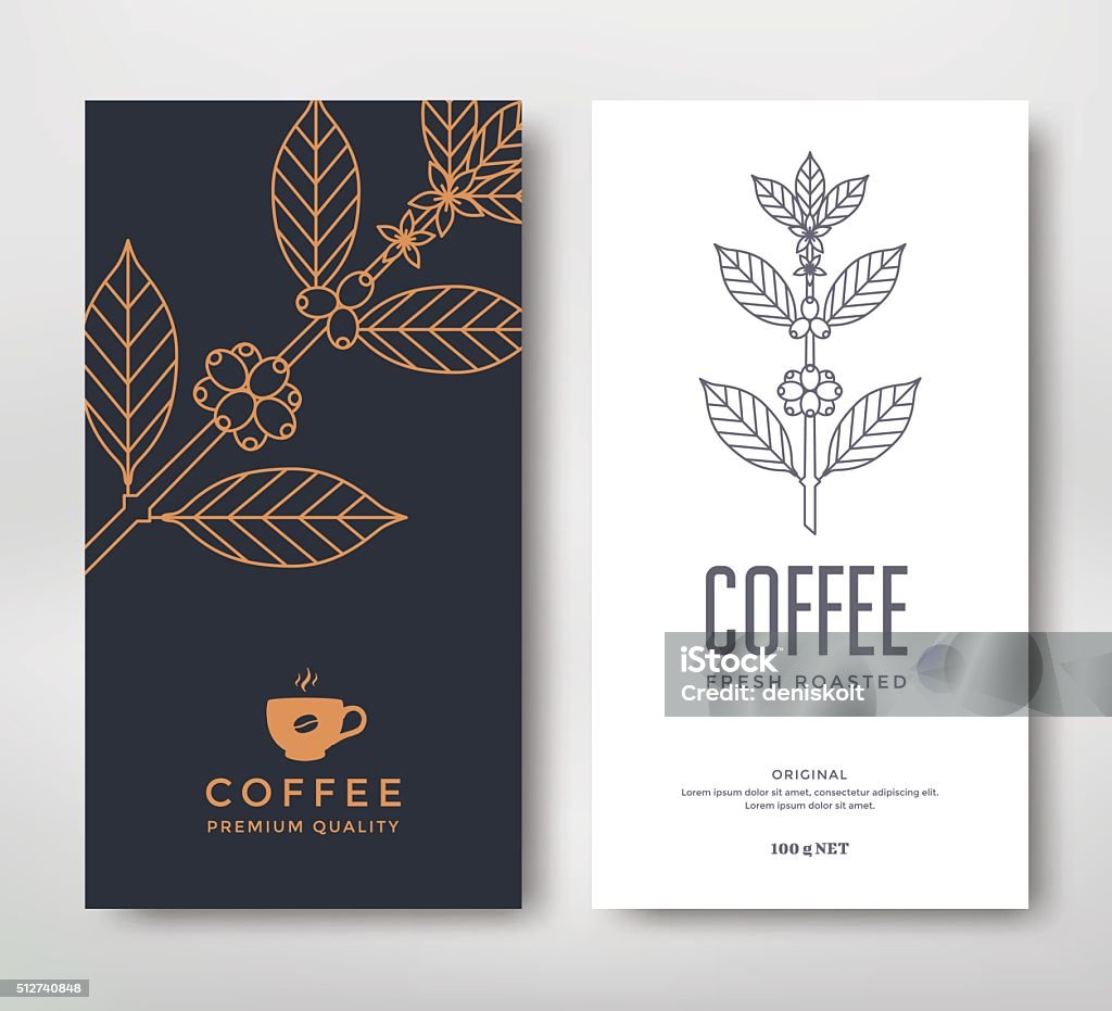 Packaging design coffee Packaging design for a coffee. Vector template. Line style vector illustration. Coffee branch. Coffee Plant stock vector