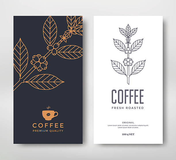 Packaging design coffee Packaging design for a coffee. Vector template. Line style vector illustration. Coffee branch. packaging illustrations stock illustrations