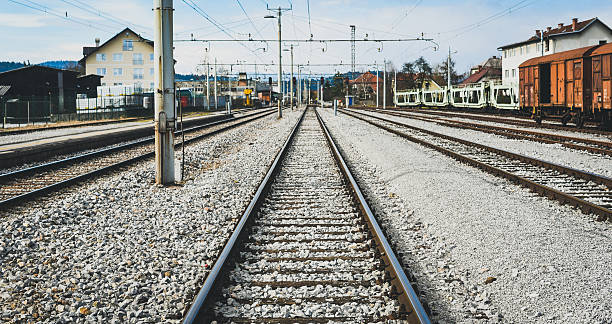 istock Railroad station and railroad tracks 512742162
