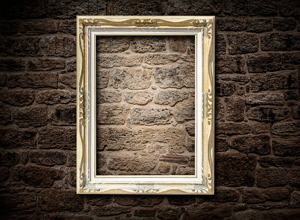 old frame on a brick wall old frame on a brick wall dark baground rame stock pictures, royalty-free photos & images