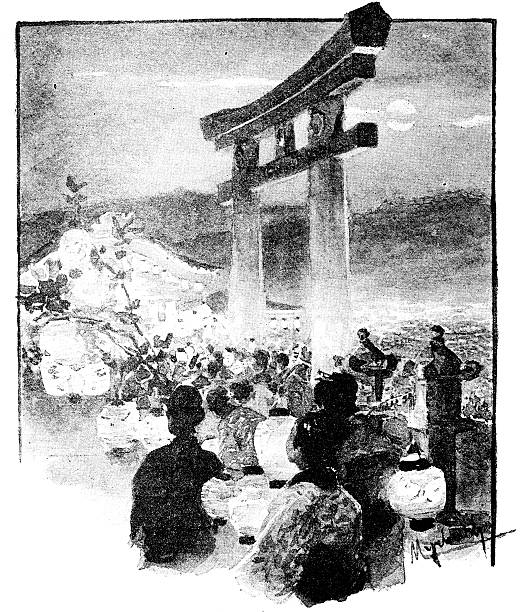 istock Antique dotprinted watercolor illustration of Japan: Torii Gate 512743236