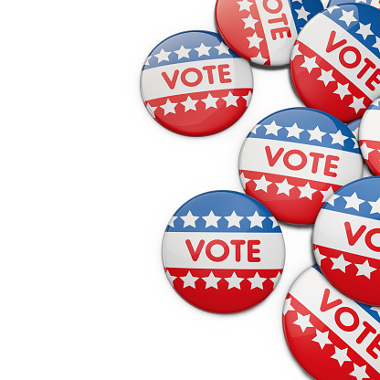 A 3D render of a set of USA presidential election badges