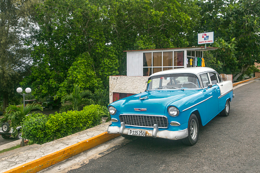 havana, Сuba - January 24, 2016: old historical american car is parked at street of havana cuba