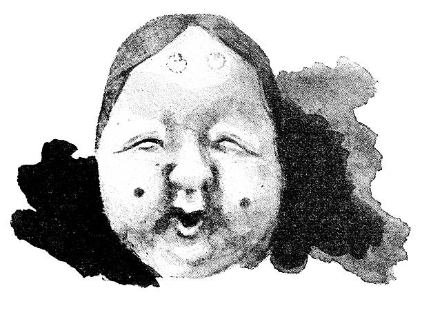 istock Antique dotprinted watercolor illustration of Japan: funny face mask 512746162