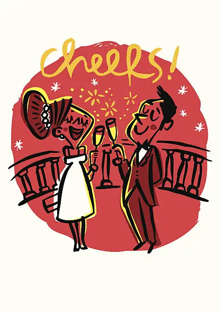 Vector illustration of Couple toasting with champagne celebrating a party