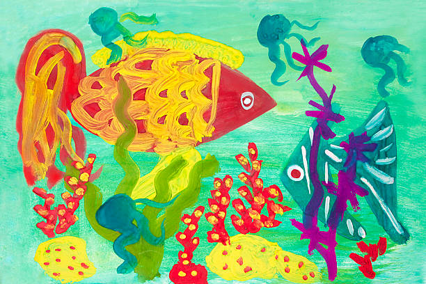 istock Child's drawing of the underwater world. 512746744