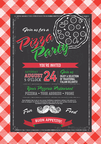Pizza and birthday party invitation design template
