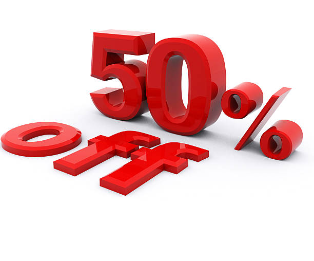 istock Discount 50 off 3D word isolated 512750776