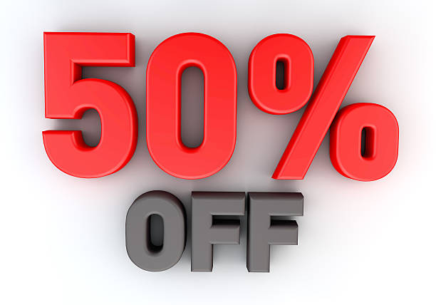 istock Discount 50 off 3D word isolated 512750914