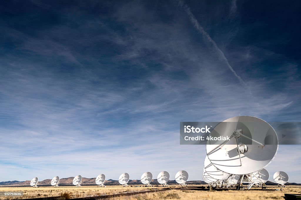 Satellite Array Satellite Array on desert in New Mexico Antenna - Aerial Stock Photo