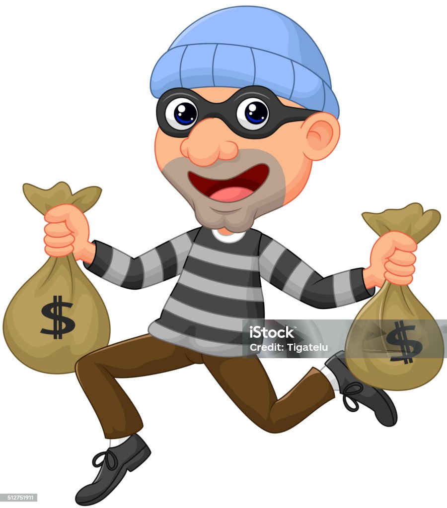 Thief cartoon carrying bag of money with a dollar sign Vector illustration of Thief cartoon carrying bag of money with a dollar sign Running stock vector