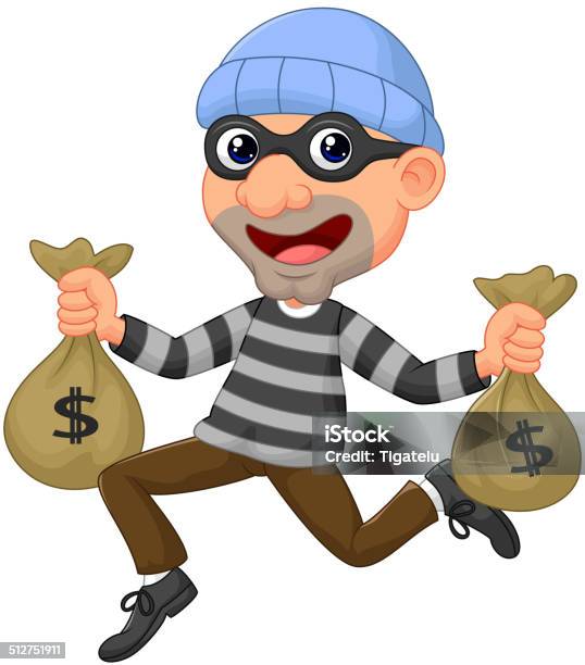 Thief Cartoon Carrying Bag Of Money With A Dollar Sign Stock Illustration - Download Image Now