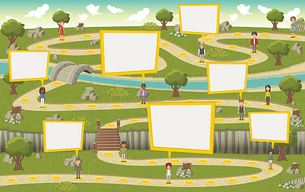 ilustrações de stock, clip art, desenhos animados e ícones de parque com fogo de pessoas - road street hill landscape