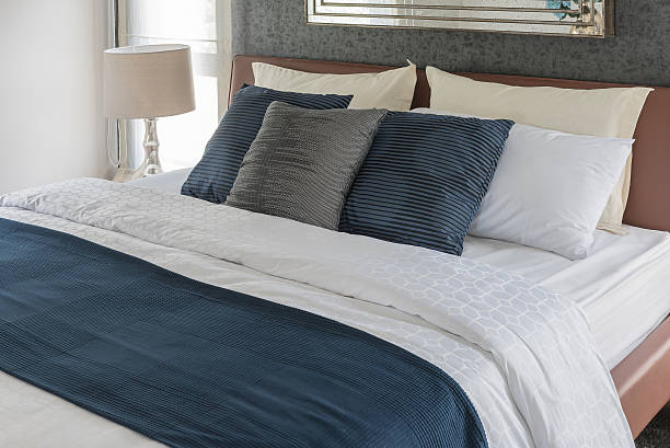 istock modern bedroom design with blue and white color 512752082