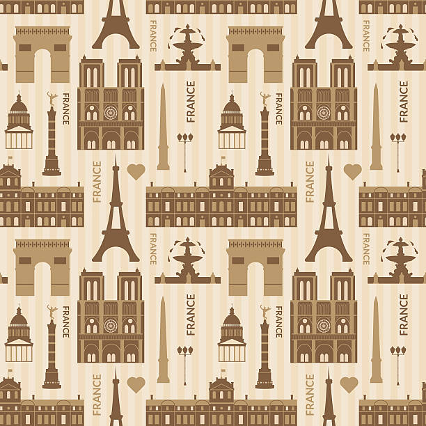 zabytki w paryżu, monochromatyczne bezszwowe wzór - paris france monument pattern city stock illustrations