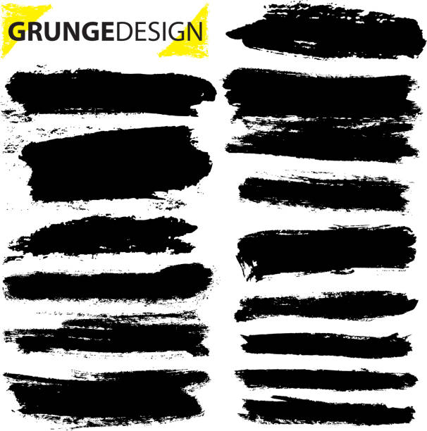 ilustrações, clipart, desenhos animados e ícones de conjunto de escova de grunge de movimentos - paint stroke single line striped