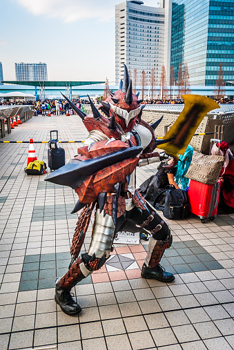 Tokyo, Japan - December 30, 2014: Person cosplaying as a character from the game 'Monster Hunter'.