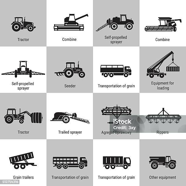 Agriculture Machinery Equipments Stock Illustration - Download Image Now - Icon Symbol, Tractor, Agriculture