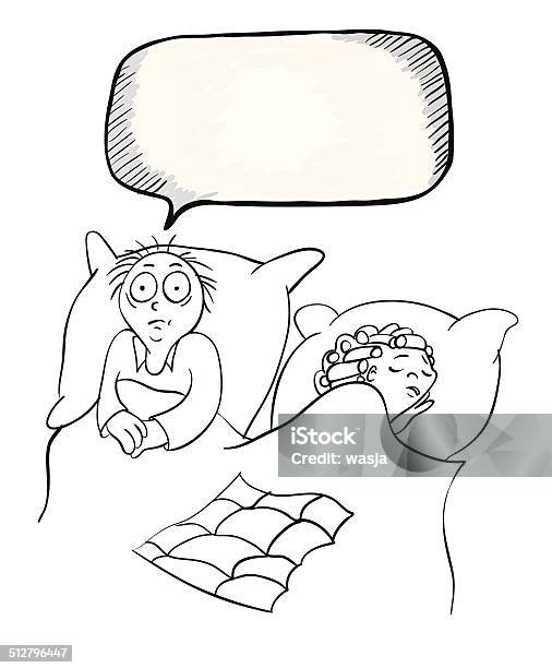 Mann Und Frau Im Schlafzimmer Mit Sprechblase Stock Vektor Art und mehr Bilder von Aufwachen - Aufwachen, Auseinander, Besorgt
