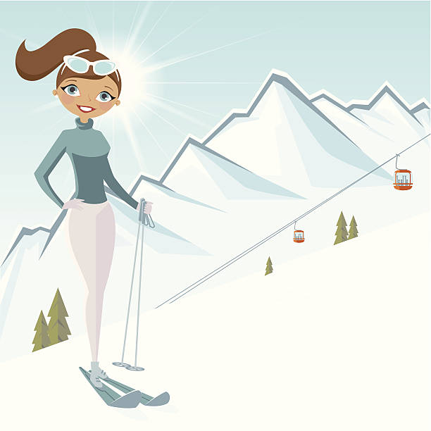 산 스키타기 여자 - ski women winter fashion stock illustrations
