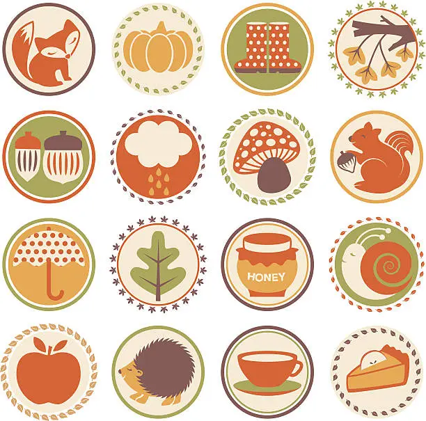 Vector illustration of Autumn Season - Circle Icons