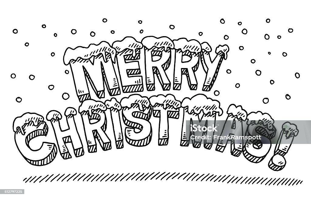 Feliz navidad dibujo texto nevar - arte vectorial de Aire libre libre de derechos