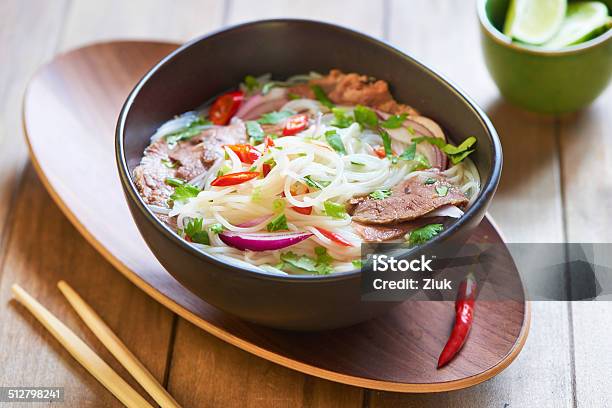 Rice Noodle Soup With Sliced Beef Stock Photo - Download Image Now - Pho Soup, Asian Culture, Beef